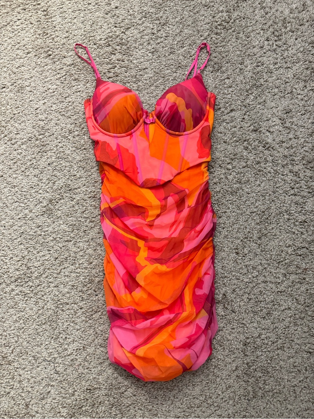 Oh Polly Pink and Orange Ruched Mini Dress